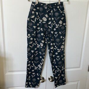 Vintage Fish Floral Pants Womens Blue Cotton Straight‎ Leg Y2K Garden Girl